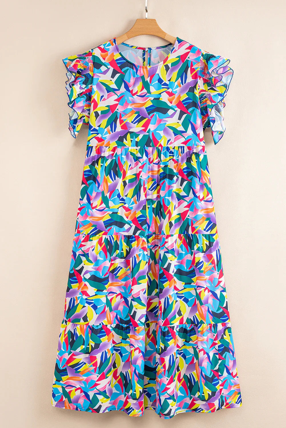 Blue Abstract Print Ruffle Sleeve Plus Size Tiered Maxi Dress - Shello's Creative Boutique