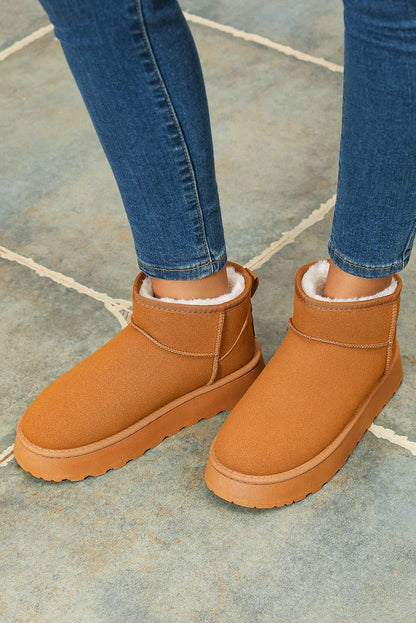 Chestnut Faux Fur Lined Suede Ankle Snow Boots - Shello's Creative Boutique