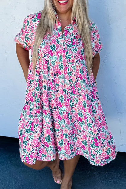 Plus Size Floral Puff Sleeve Dress - Romantic Elegance with a Boho-Chic Twist! - Shello's Creative Boutique