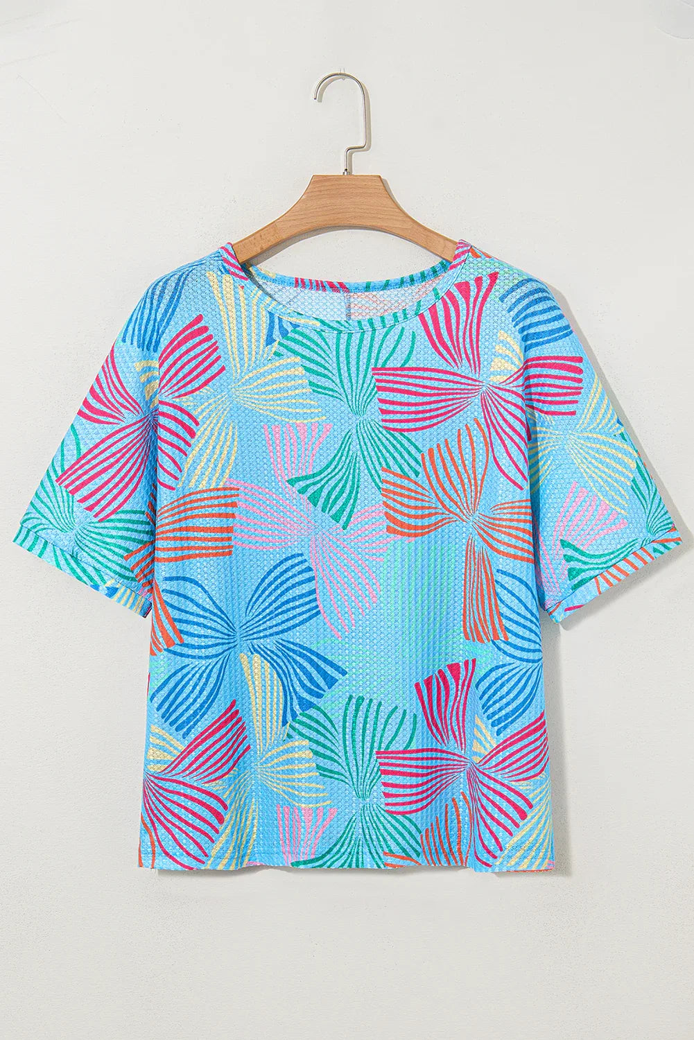 Pink Bowknot Print Waffle Loose Tee - Shello's Creative Boutique