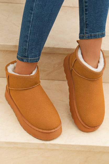 Chestnut Faux Fur Lined Suede Ankle Snow Boots - Shello's Creative Boutique