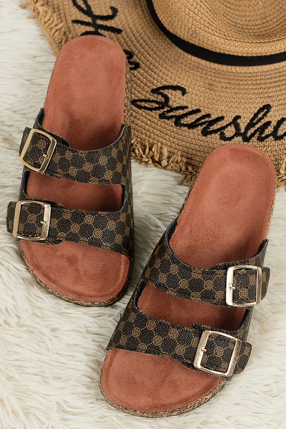 White Vintage Double Buckle Comfortable Slippers - Shello's Creative Boutique