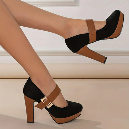 Women’s Retro Mary Jane Platform Pumps – Block Heel, Round Toe Elegance for Spring - Shello's Creative Boutique