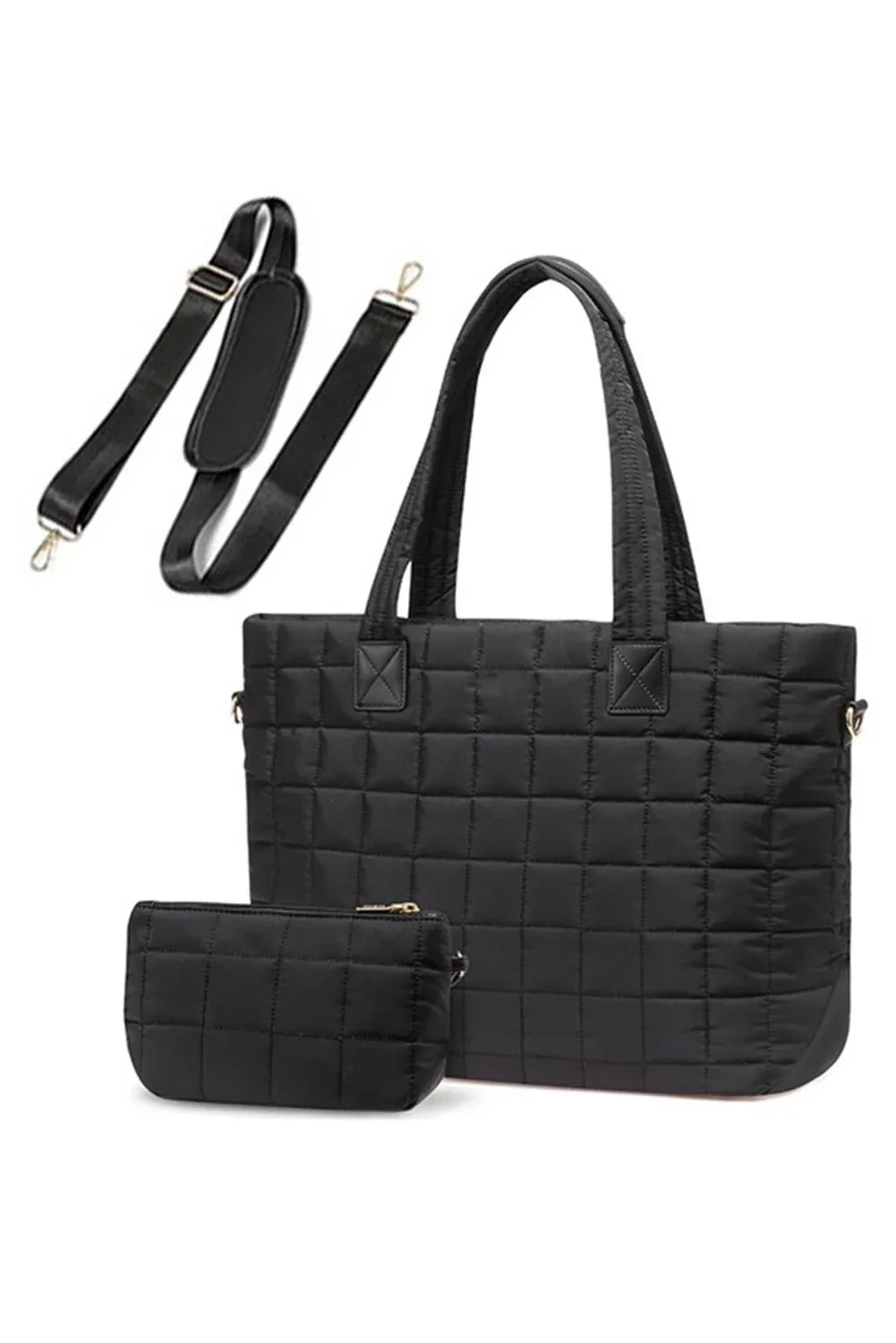 Camel Quilted Patchwork Large Tote Bag and Clutch 2pcs Set - Shello's Creative Boutique