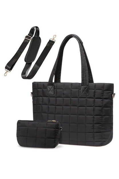 Camel Quilted Patchwork Large Tote Bag and Clutch 2pcs Set - Shello's Creative Boutique