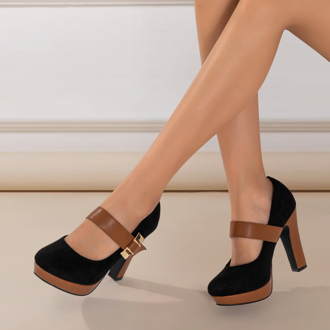Women’s Retro Mary Jane Platform Pumps – Block Heel, Round Toe Elegance for Spring Shello's Creative Boutique