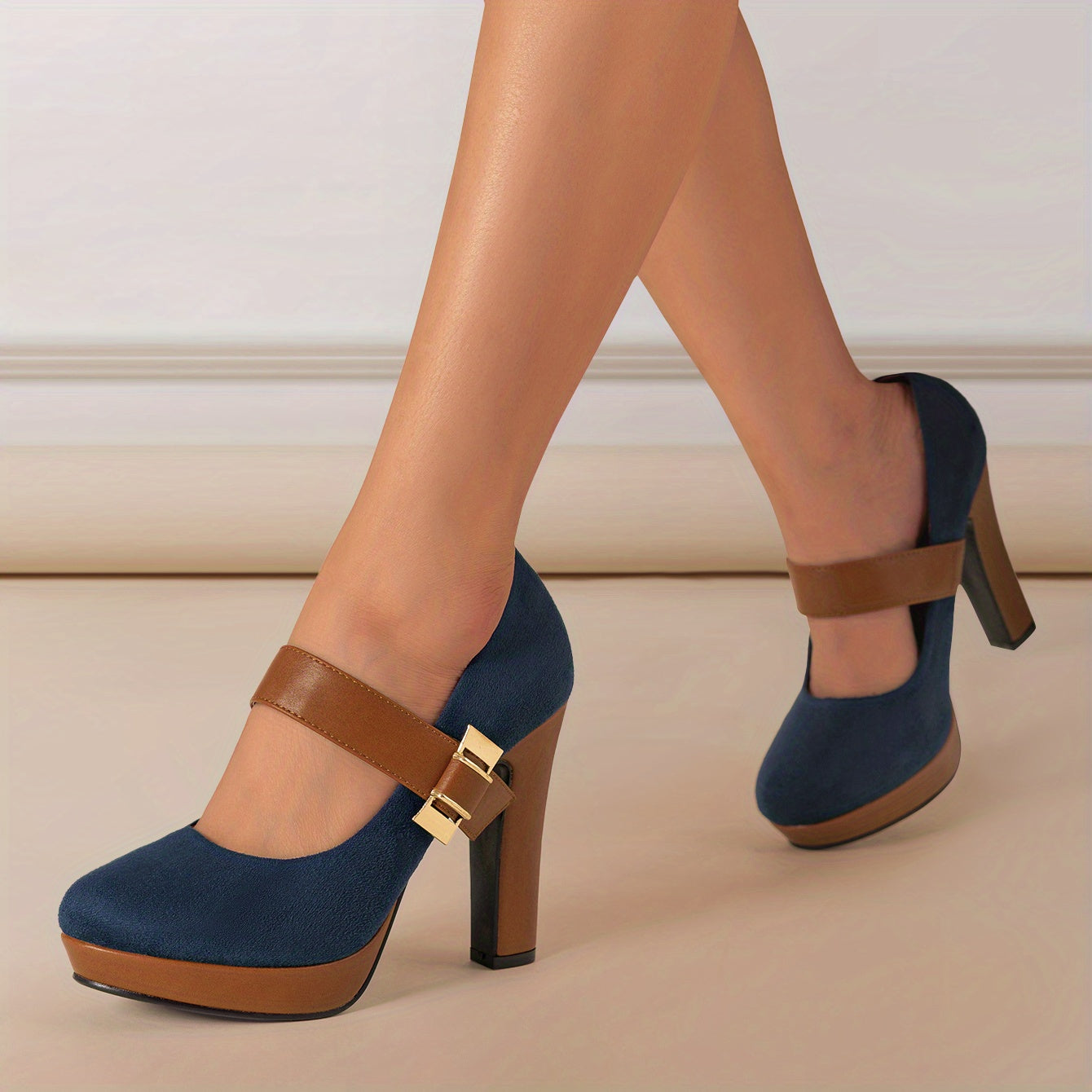 Women’s Retro Mary Jane Platform Pumps – Block Heel, Round Toe Elegance for Spring Shello's Creative Boutique