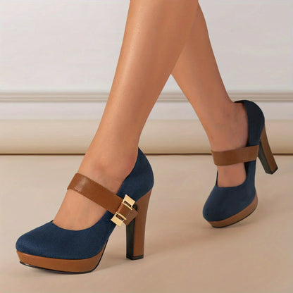 Women’s Retro Mary Jane Platform Pumps – Block Heel, Round Toe Elegance for Spring - Shello's Creative Boutique