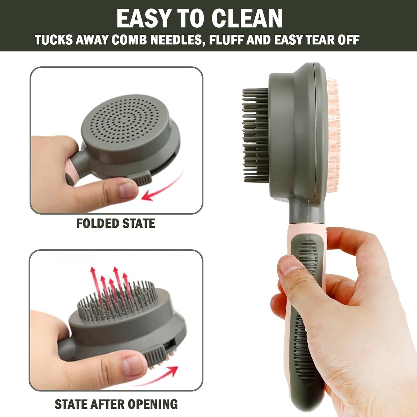 2-in-1 Cat Grooming Brush - Double-Sided Slicker & Flea Comb with Release Button