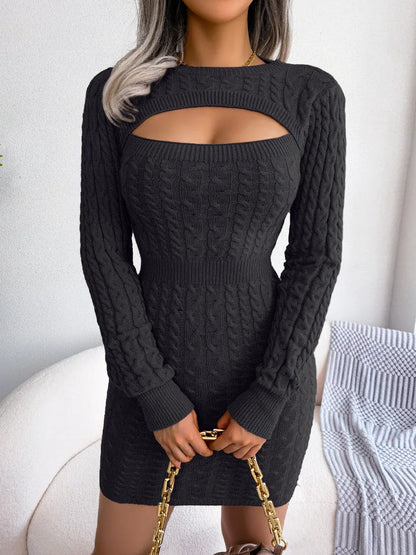Elegant Keyhole Winter Bodycon - Long Sleeve, High Stretch, Ribbed Knit Women's Pencil Dress - Shello's Creative Boutique