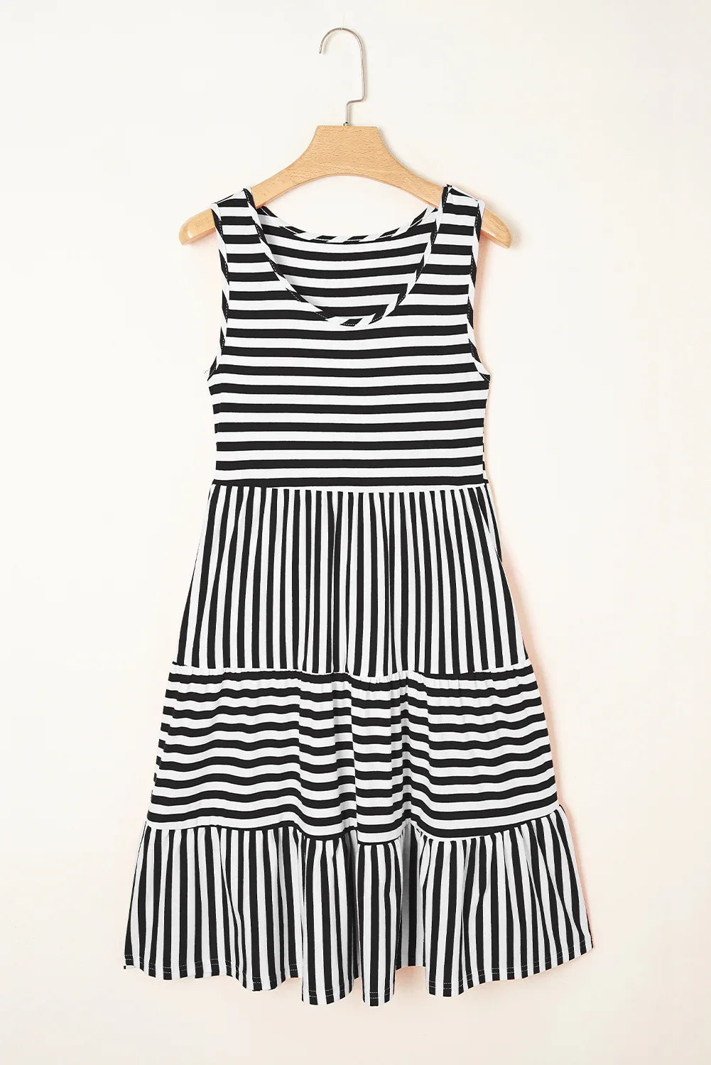 Rose Stripe U Neck Sleeveless Loose Fit Mini Dress - Shello's Creative Boutique