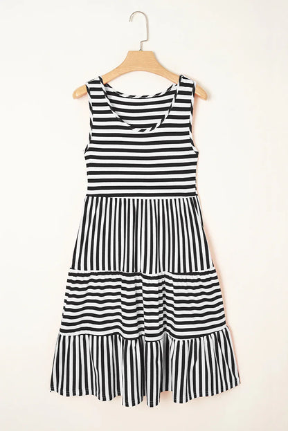 Rose Stripe U Neck Sleeveless Loose Fit Mini Dress - Shello's Creative Boutique