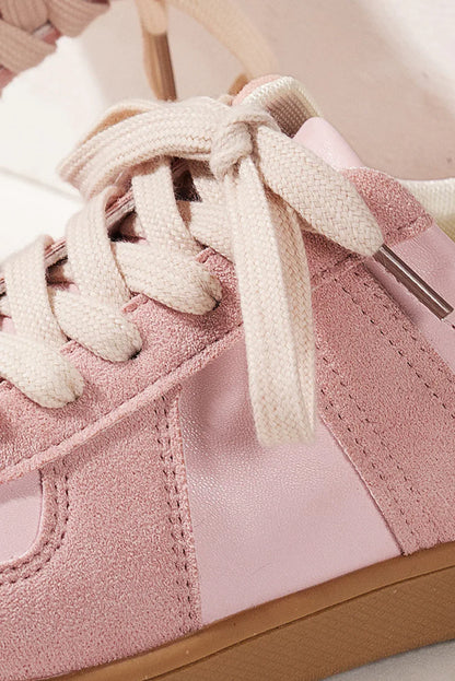 Pink Two-Tone Suede Sneakers - Patchwork Lace-Up Trainers - Shello's Creative Boutique