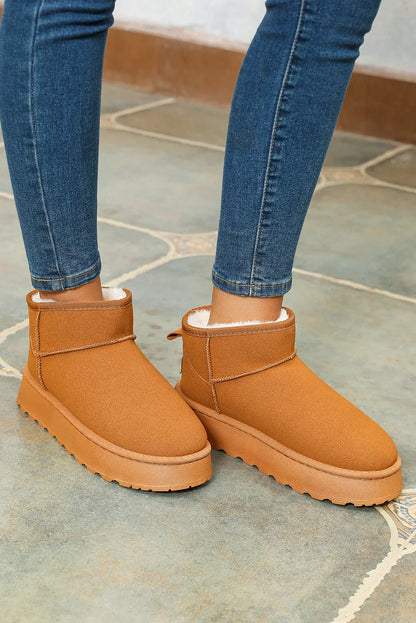 Chestnut Faux Fur Lined Suede Ankle Snow Boots - Shello's Creative Boutique