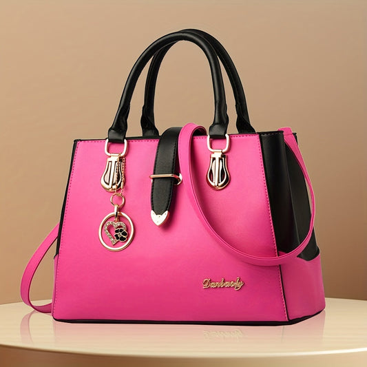 Women's Letter Detail Shoulder Bag, Elegant Double Handle Purse, Simple Large Handbag For Work Shello's Creative Boutique