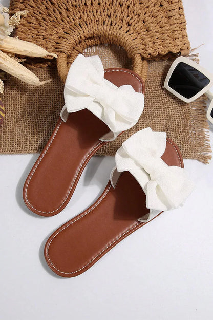 White Bow Decor Flat Slippers - Shello's Creative Boutique