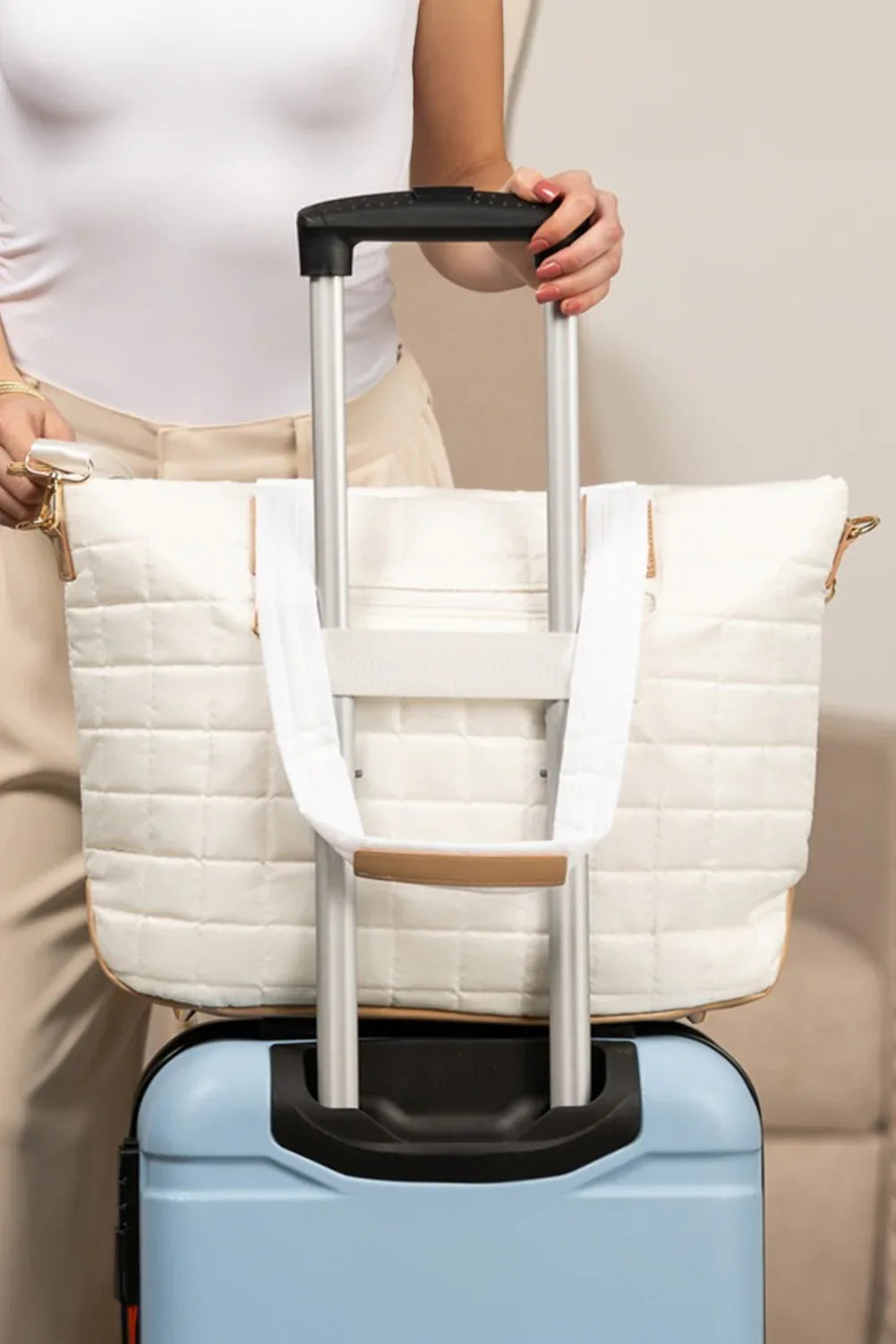 Camel Quilted Patchwork Large Tote Bag and Clutch 2pcs Set - Shello's Creative Boutique