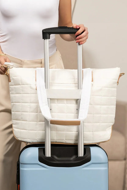 Camel Quilted Patchwork Large Tote Bag and Clutch 2pcs Set - Shello's Creative Boutique