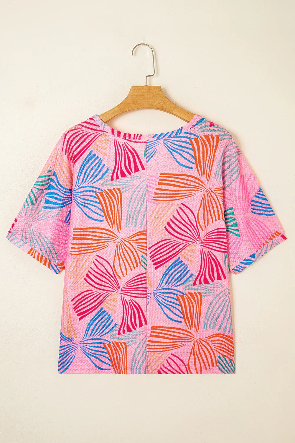 Pink Bowknot Print Waffle Loose Tee - Shello's Creative Boutique