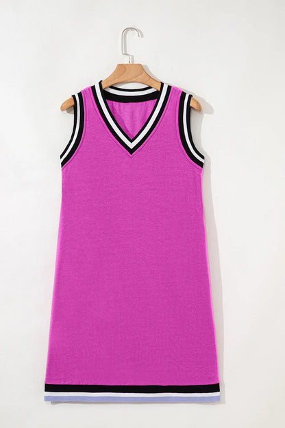 Myosotis Contrast Trim V Neck Sleeveless Mini Dress - Effortless Elegance with a Modern Twist! - Shello's Creative Boutique