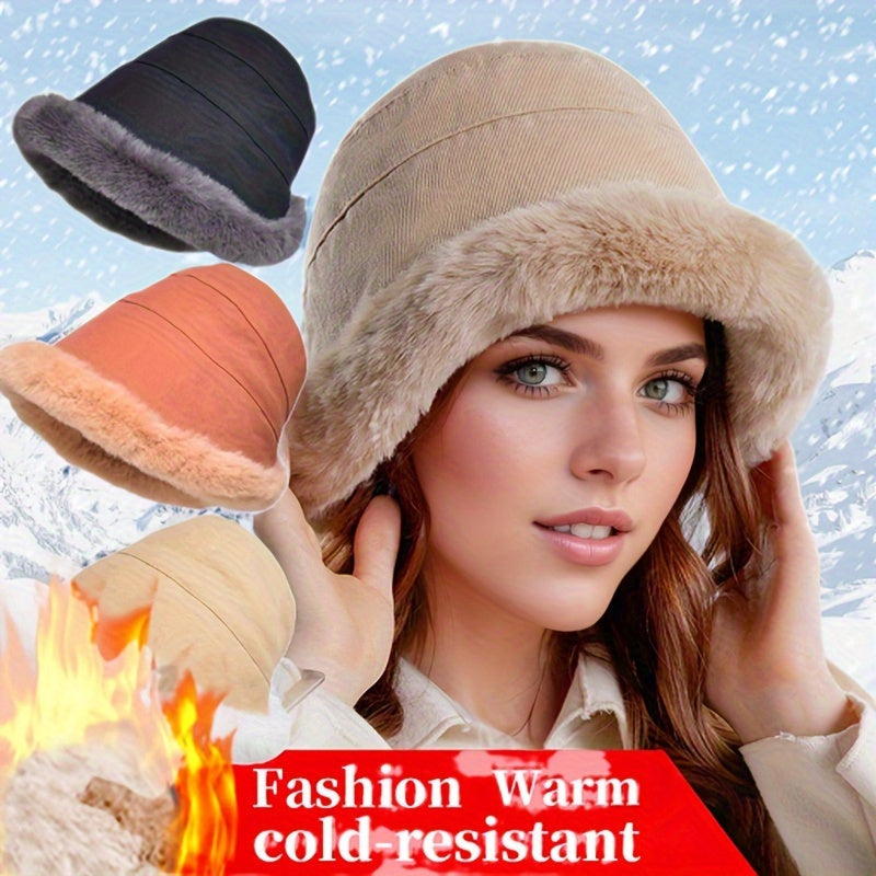 Winter Thermal Bucket Hat, Faux Fur Plush Thickened Ear Protection Fisherman Warmer Hat For Women Xmas Gift Shello's Creative Boutique
