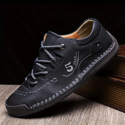 KEZZLY Casual Handmade Stitching Men's Flats – Lace-Up Outdoor Walking Sneakers with Round Toe & Rubber Sole - Shello's Creative Boutique