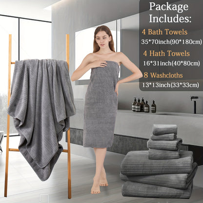 16 Piece Microfiber Bath Towel Set - Quick-Dry & Absorbent