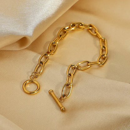 18K gold paper clip chain with OT buckle design classic high-end bracelet - Shello's Creative Boutique