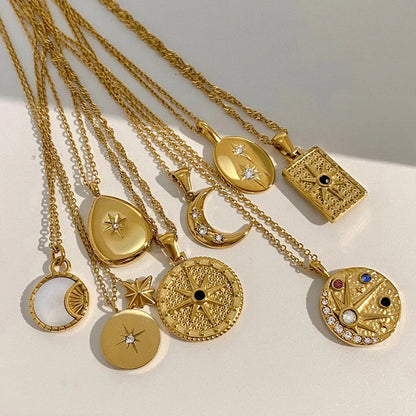 18K gold moon and star inlaid gemstone design high-end necklace - Shello's Creative Boutique