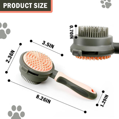 2-in-1 Cat Grooming Brush - Double-Sided Slicker & Flea Comb with Release Button