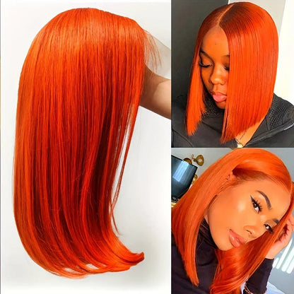 Ginger Orange Bob Wig Human Hair 13x4 Lace Front - Straight - Shello's Creative Boutique