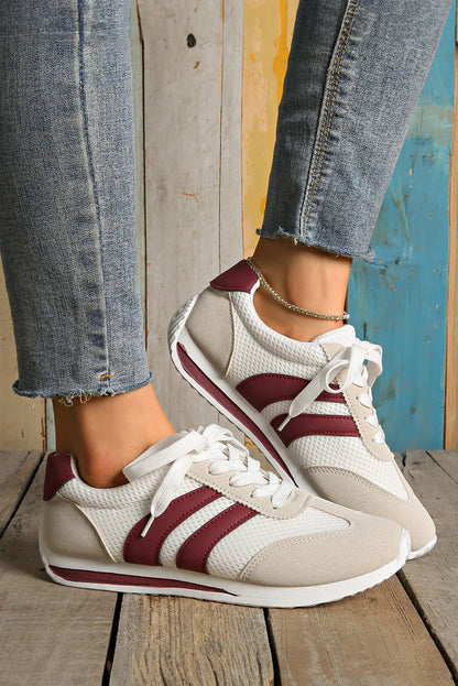 White Patchwork Breathable Lace-Up Sneakers – Style Meets Comfort in Every Step - Shello's Creative Boutique