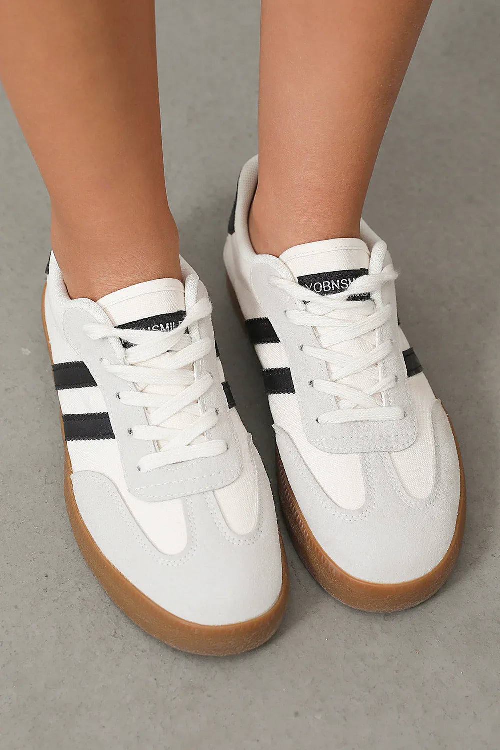 White Striped Lace Up Flat Sneakers - Shello's Creative Boutique