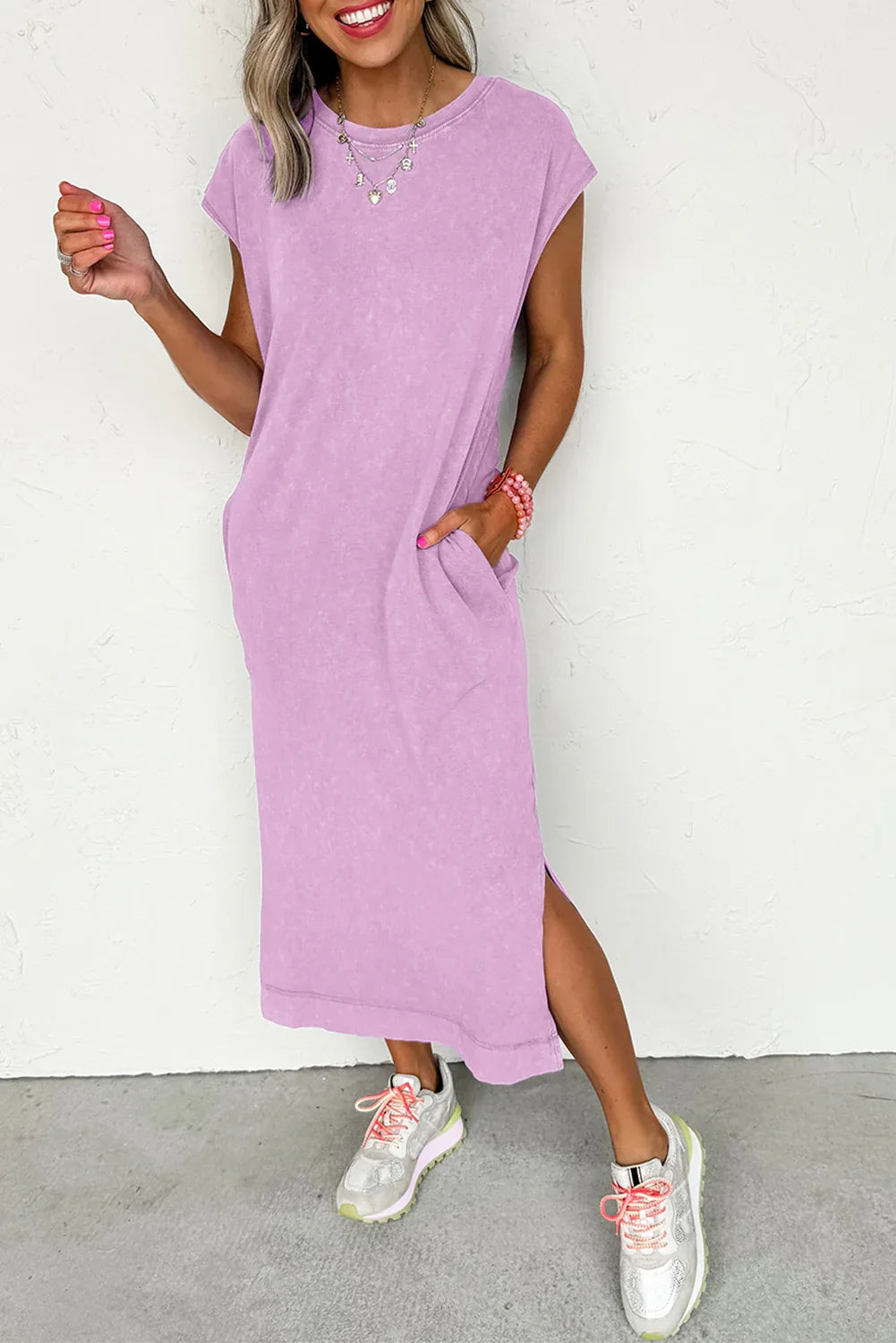 Clearly Aqua Mineral Wash Pocketed T-shirt Dress - Shello's Creative Boutique