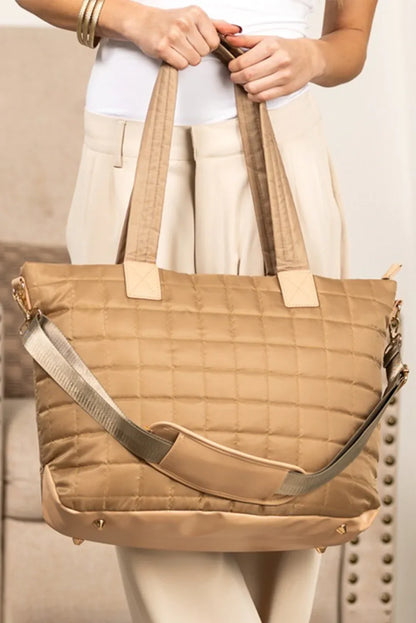 Camel Quilted Patchwork Large Tote Bag and Clutch 2pcs Set - Shello's Creative Boutique