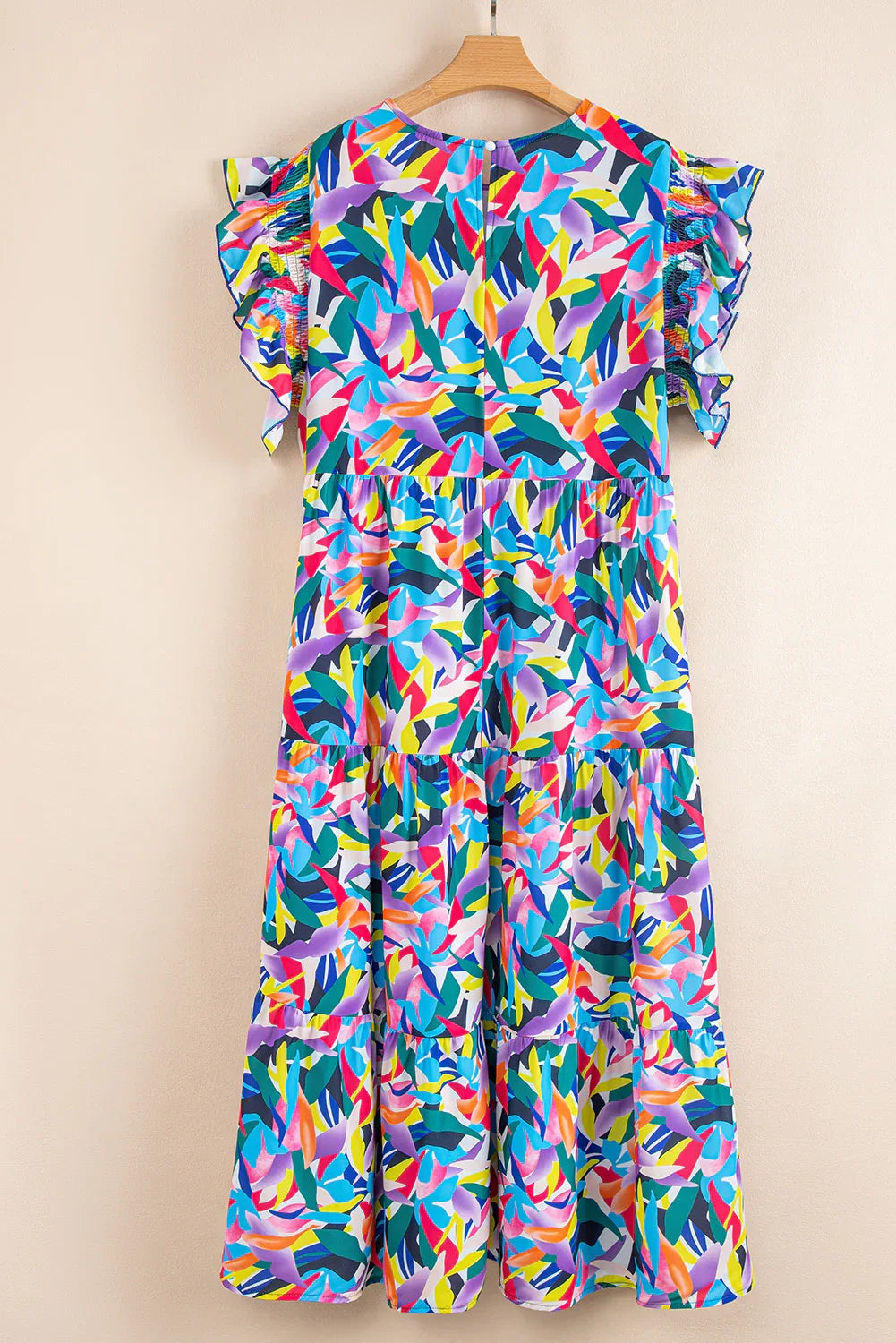 Blue Abstract Print Ruffle Sleeve Plus Size Tiered Maxi Dress - Shello's Creative Boutique
