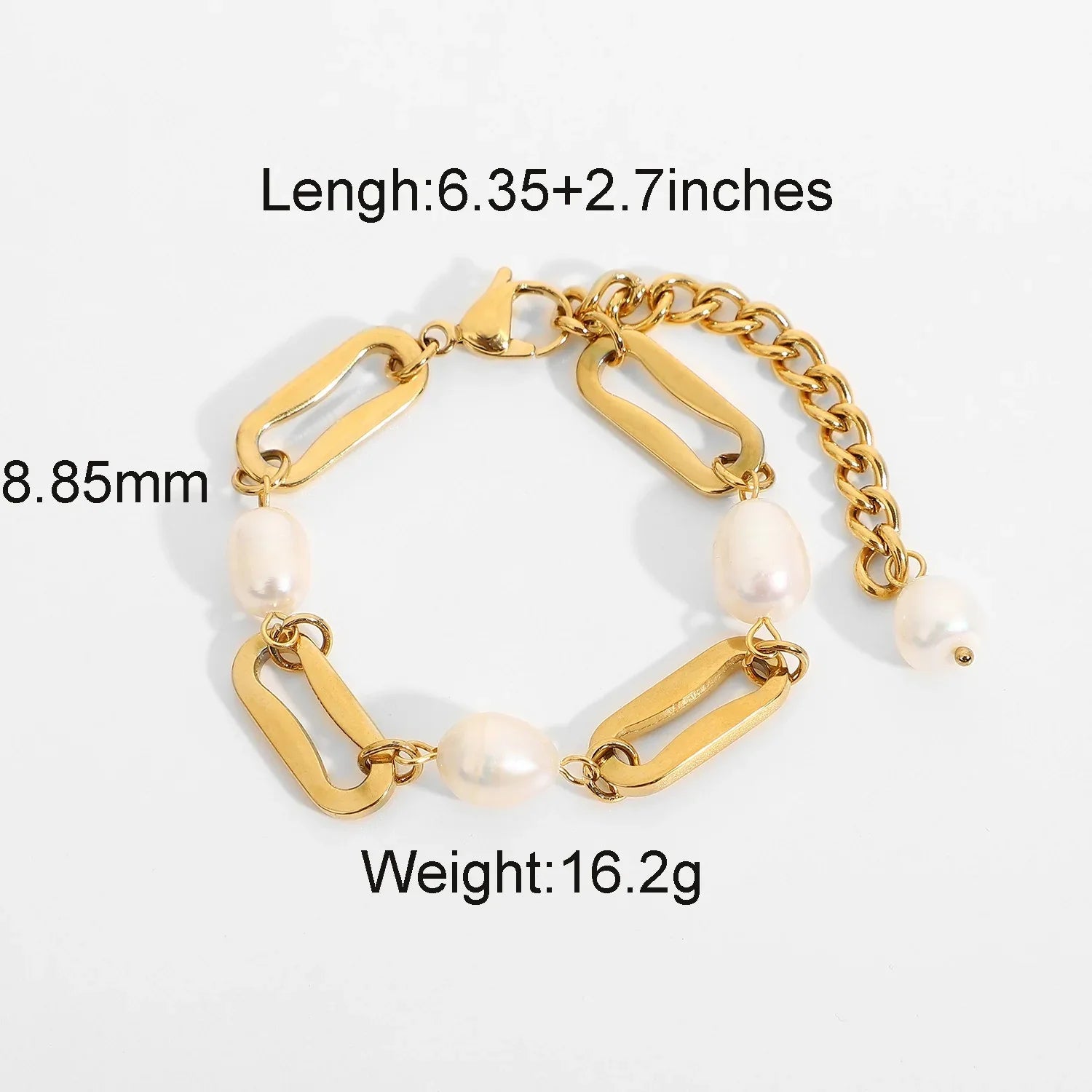 18K Gold Rectangular Chain with Pearl Design High-End Bracelet - Shello's Creative Boutique