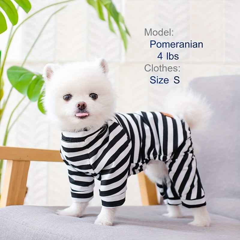 Year-Round Cozy Knit Pajamas for Small Dogs & Cats - Easy Pullover, Stretch Comfort, Stylish Stripes