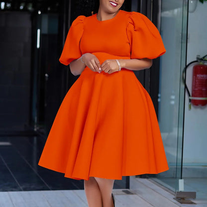 Elegant Pleated A - Line Dress - High Waist Mid - Calf Dress - Shello's Creative Boutique