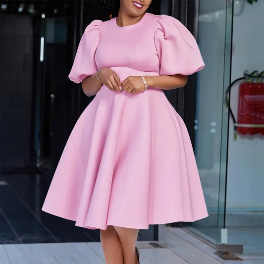 Elegant Pleated A - Line Dress - High Waist Mid - Calf Dress - Shello's Creative Boutique