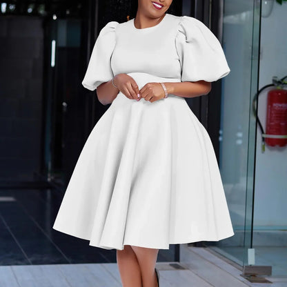 Elegant Pleated A - Line Dress - High Waist Mid - Calf Dress - Shello's Creative Boutique