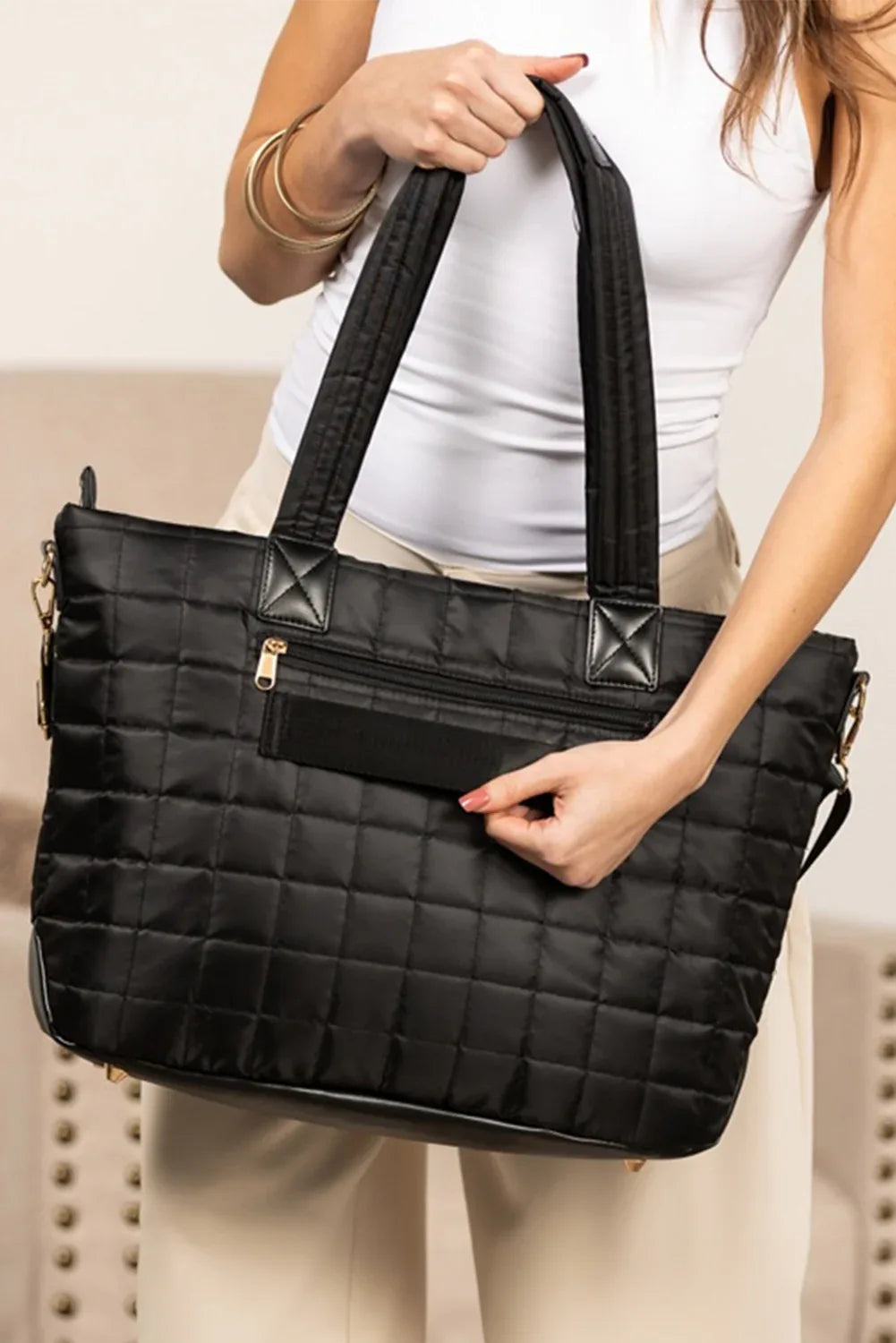 Camel Quilted Patchwork Large Tote Bag and Clutch 2pcs Set - Shello's Creative Boutique