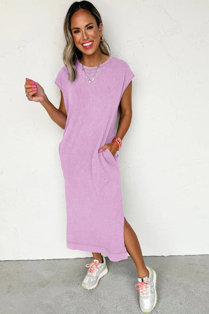 Clearly Aqua Mineral Wash Pocketed T-shirt Dress - Shello's Creative Boutique