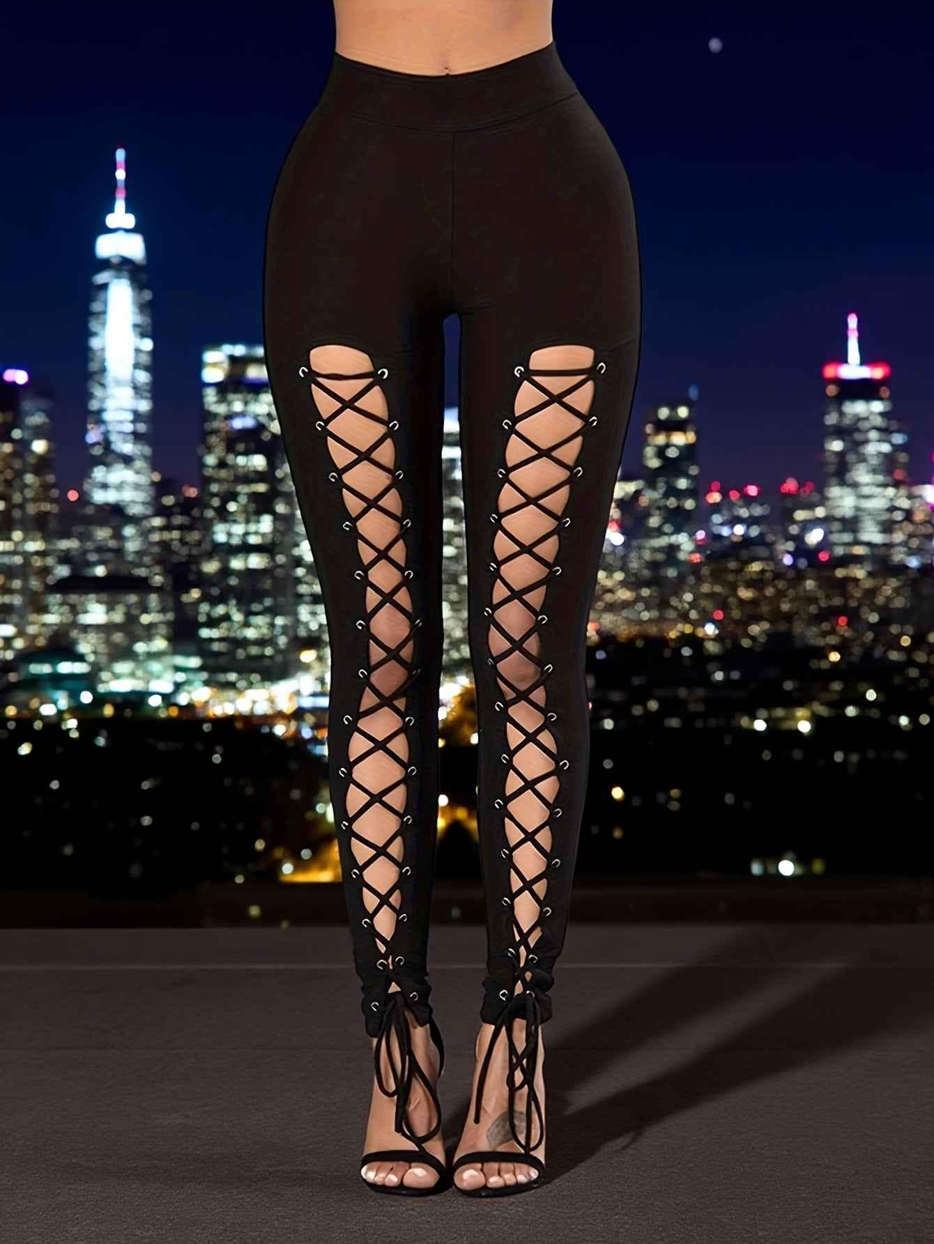 High-Waist Cropped Leggings - Cross-Strap Stretch Leggings for Women - Shello's Creative Boutique