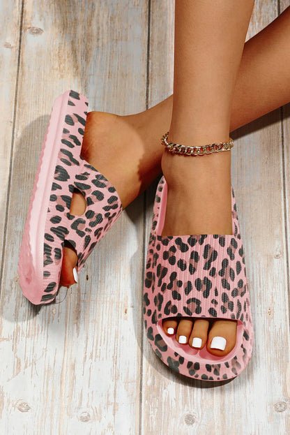 Pink Leopard Thick Sole Flat Slides – Fierce Comfort Meets Trendy Vibes - Shello's Creative Boutique