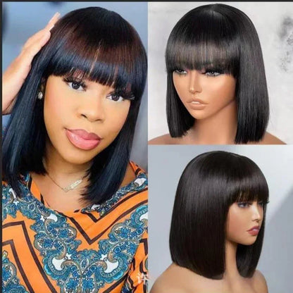 Hair Wig Bob With Bangs – Realistic Look Lace Split Top by ShelloCB - Shello's Creative Boutique
