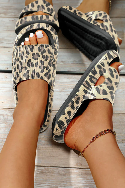 Pink Leopard Thick Sole Flat Slides – Fierce Comfort Meets Trendy Vibes - Shello's Creative Boutique
