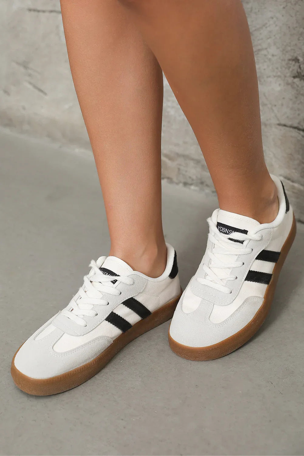 White Striped Lace Up Flat Sneakers - Shello's Creative Boutique