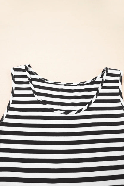 Rose Stripe U Neck Sleeveless Loose Fit Mini Dress - Shello's Creative Boutique