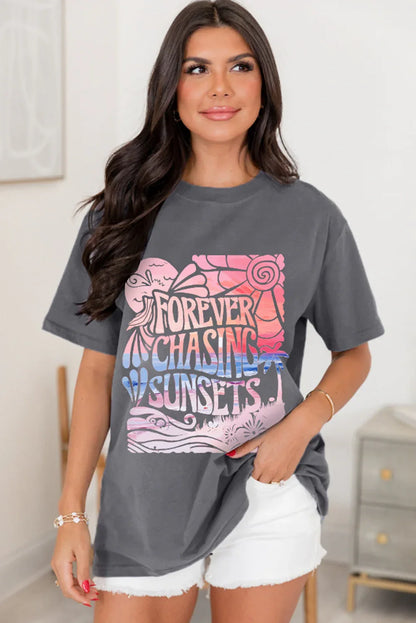 Gray FOREVER CHASING SUNSETS Graphic Summer T Shirt - Shello's Creative Boutique